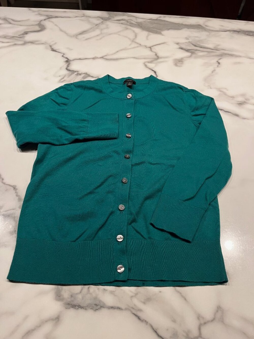 Ann Taylor Factory Teal Green Crewneck Button Front Cardigan Sweater Medium